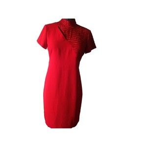 Liz Claiborne Women's Red Beaded Bodice Cocktail Short Sleeve Dress Size 10 New